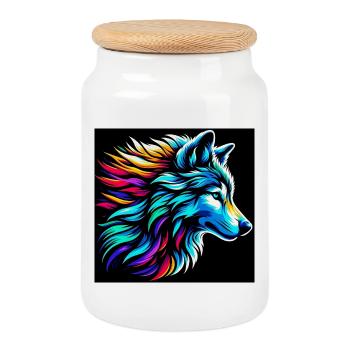 Loup - Boîte à biscuits avec couvercle en bois - blanc - Devant