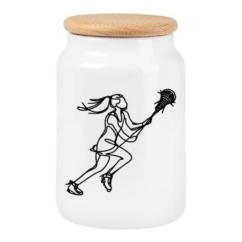 Lacrosse Mädchen - Keksdose mit Holzdeckel - Weiß - Vorne