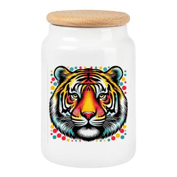 Tigre Pop Art - Boîte à biscuits avec couvercle en bois - blanc - Devant