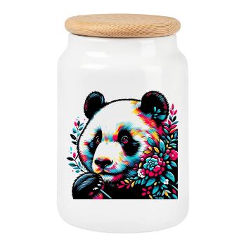 Panda - Cookie Jar with Wooden Lid - white - Front
