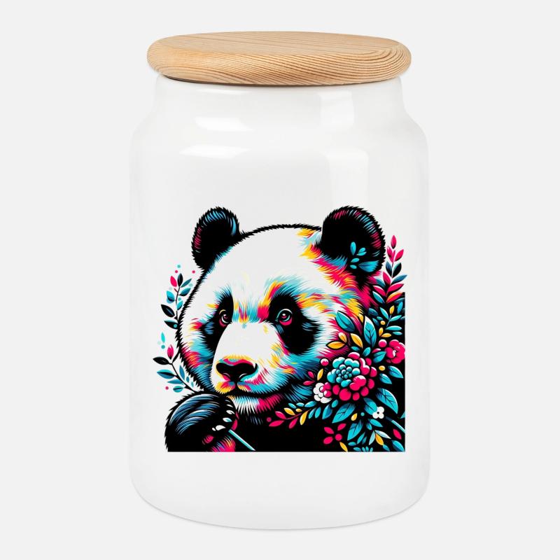 Panda - Keksdose mit Holzdeckel - Weiß