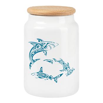 Requins polynésiens - Boîte à biscuits avec couvercle en bois - blanc - Devant