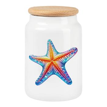 Starfish - Cookie Jar with Wooden Lid - white - Front