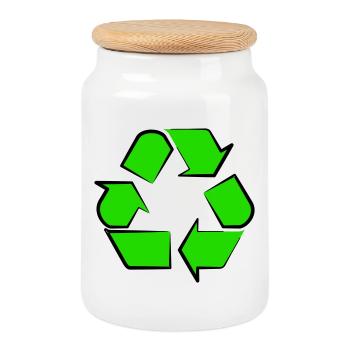 Neon Recycling Icon - Cookie Jar with Wooden Lid - white - Front