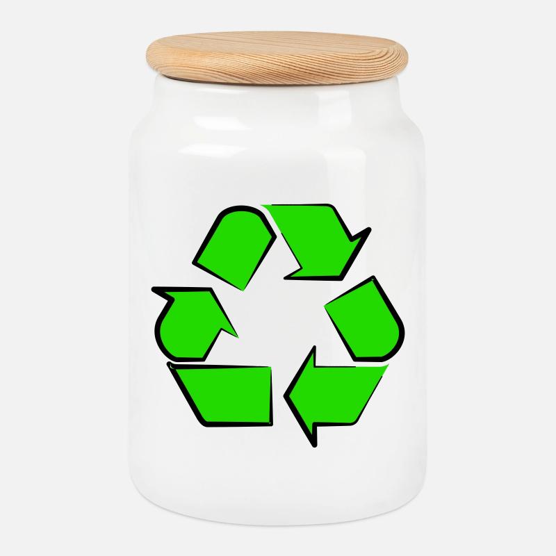 Neon Recycling Symbol - Keksdose mit Holzdeckel - Weiß