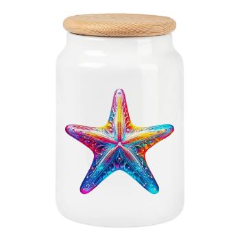 Starfish - Cookie Jar with Wooden Lid - white - Front
