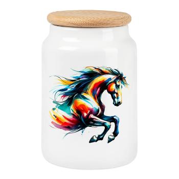 Cheval - Boîte à biscuits avec couvercle en bois - blanc - Devant