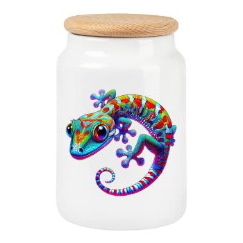 Gecko - Keksdose mit Holzdeckel - Weiß - Vorne