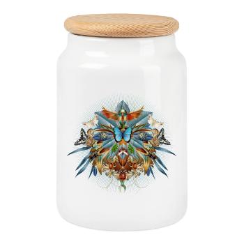 Artistic amulet made of insects in floral shape - Cookie Jar with Wooden Lid - white - Front