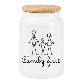 Family First - Stick Figure Family - Cookie Jar with Wooden Lid - white - Front