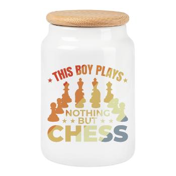Children's Chess Player - Cookie Jar with Wooden Lid - white - Front