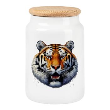 Tiger - Keksdose mit Holzdeckel - Weiß - Vorne