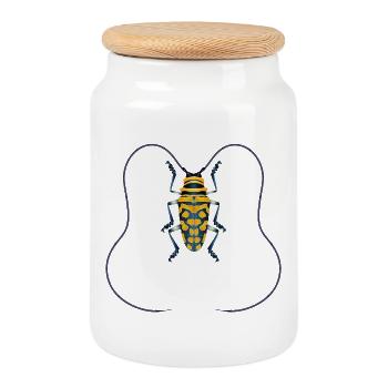 Sternotomis bohemani Species Insect Yellow Black - Cookie Jar with Wooden Lid - white - Front