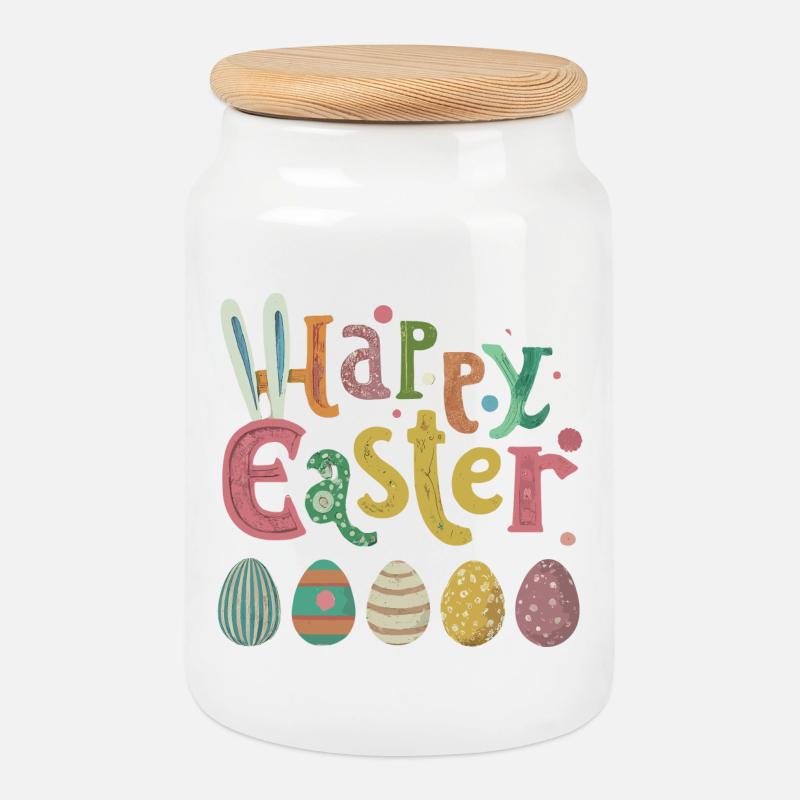 Colorful Easter egg with cheerful details - Cookie Jar with Wooden Lid - white