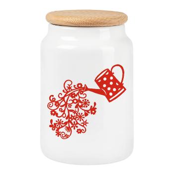 The return of spring (red) - Cookie Jar with Wooden Lid - white - Front