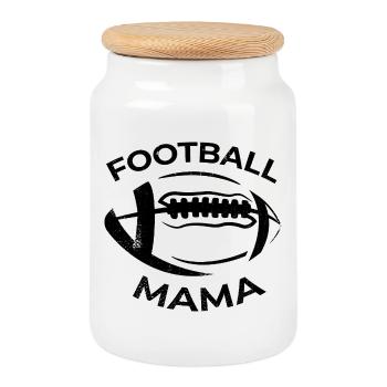 Football Mom - Cookie Jar with Wooden Lid - white - Front