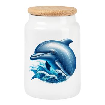 Dauphin - Boîte à biscuits avec couvercle en bois - blanc - Devant