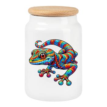 Gecko - Boîte à biscuits avec couvercle en bois - blanc - Devant