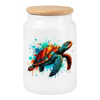 Turtle - Cookie Jar with Wooden Lid - white - Front