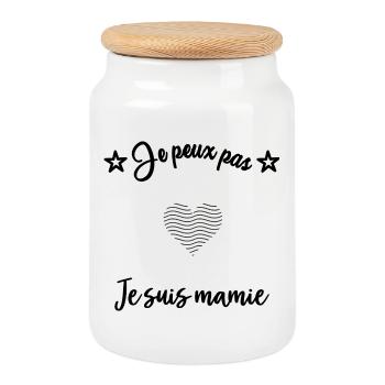 MAMIE. FÊTE DES MÈRES. BONNE FÊTE MAMIE - Boîte à biscuits avec couvercle en bois - blanc - Devant
