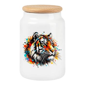 Tiger - Keksdose mit Holzdeckel - Weiß - Vorne