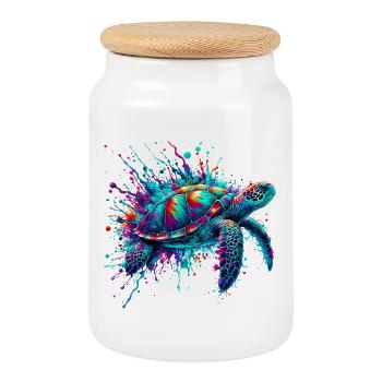Turtle - Cookie Jar with Wooden Lid - white - Front
