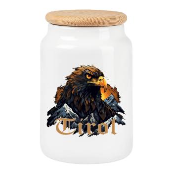 Tirol T-Shirt für Tiroler &Tirolerinnen Adler - Keksdose mit Holzdeckel - Weiß - Vorne
