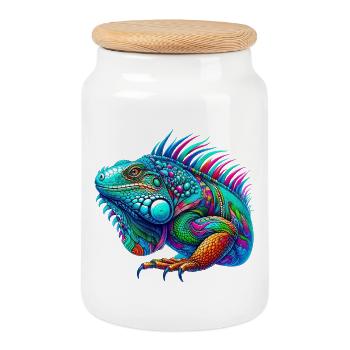 Iguana - Cookie Jar with Wooden Lid - white - Front