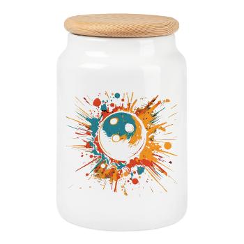 Bowling Farbkleckse - Keksdose mit Holzdeckel - Weiß - Vorne