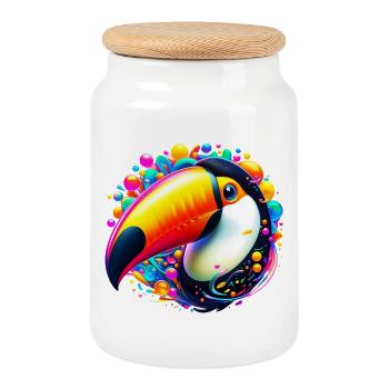 Toucan - Cookie Jar with Wooden Lid - white - Front