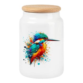 Martin-pêcheur - Boîte à biscuits avec couvercle en bois - blanc - Devant