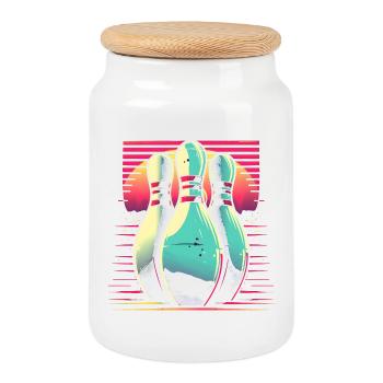 Bowling Synthwave - Boîte à biscuits avec couvercle en bois - blanc - Devant
