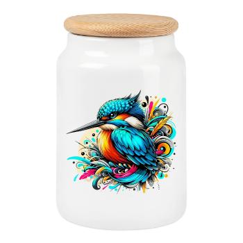 Martin-pêcheur - Boîte à biscuits avec couvercle en bois - blanc - Devant