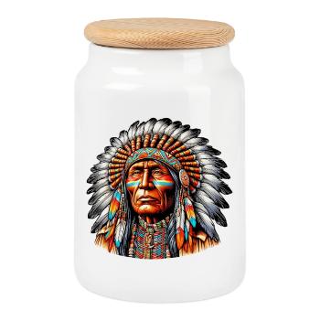 Amerikanisch Indianer Amerikanische Rote Haut - Keksdose mit Holzdeckel - Weiß - Vorne