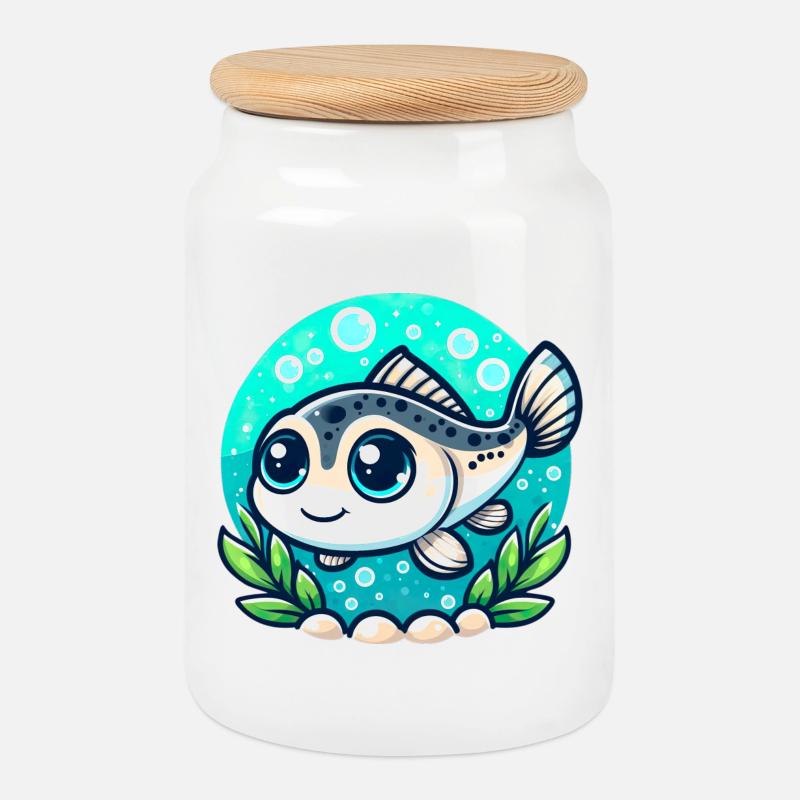 Salmoni - Cookie Jar with Wooden Lid - white