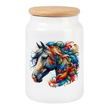 Cheval - Boîte à biscuits avec couvercle en bois - blanc - Devant
