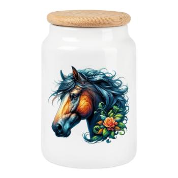 Cheval - Boîte à biscuits avec couvercle en bois - blanc - Devant
