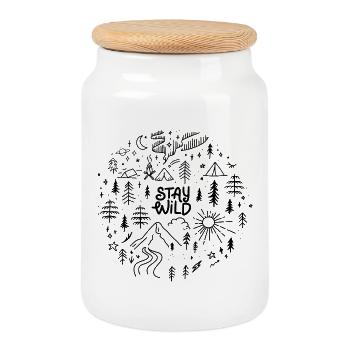 stay wild spruch positiv natur berge wald camping - Keksdose mit Holzdeckel - Weiß - Vorne
