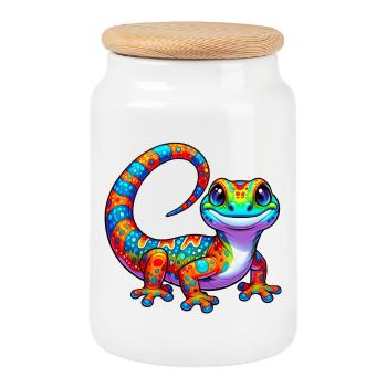 Gecko - Keksdose mit Holzdeckel - Weiß - Vorne
