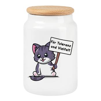 Kittehs für Toleranz und Vielfalt - Keksdose mit Holzdeckel - Weiß - Vorne