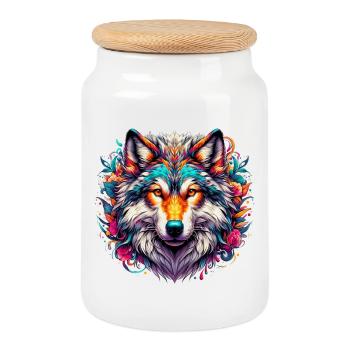 Loup - Boîte à biscuits avec couvercle en bois - blanc - Devant
