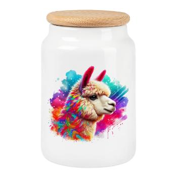 Alpaca - Cookie Jar with Wooden Lid - white - Front