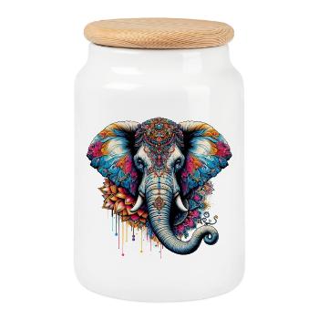 Éléphant - Boîte à biscuits avec couvercle en bois - blanc - Devant