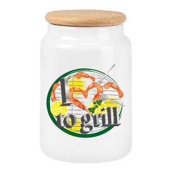 Un barbecue avec des citrons et des crevettes en forme de cœur - Boîte à biscuits avec couvercle en bois - blanc - Devant