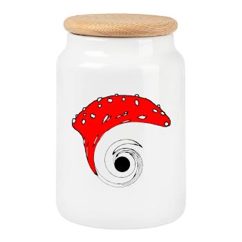 Champignon trou noir - Boîte à biscuits avec couvercle en bois - blanc - Devant