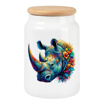 Nashorn - Keksdose mit Holzdeckel - Weiß - Vorne