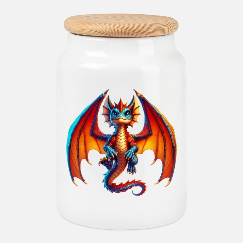 Drache - Keksdose mit Holzdeckel - Weiß