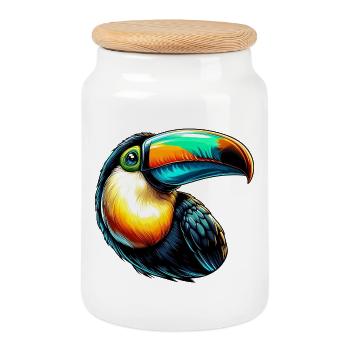 Toucan - Cookie Jar with Wooden Lid - white - Front