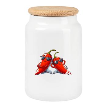 Chili Red Hot Chilling Peppers Pun Chill - Cookie Jar with Wooden Lid - white - Front