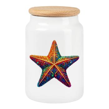 Starfish - Cookie Jar with Wooden Lid - white - Front